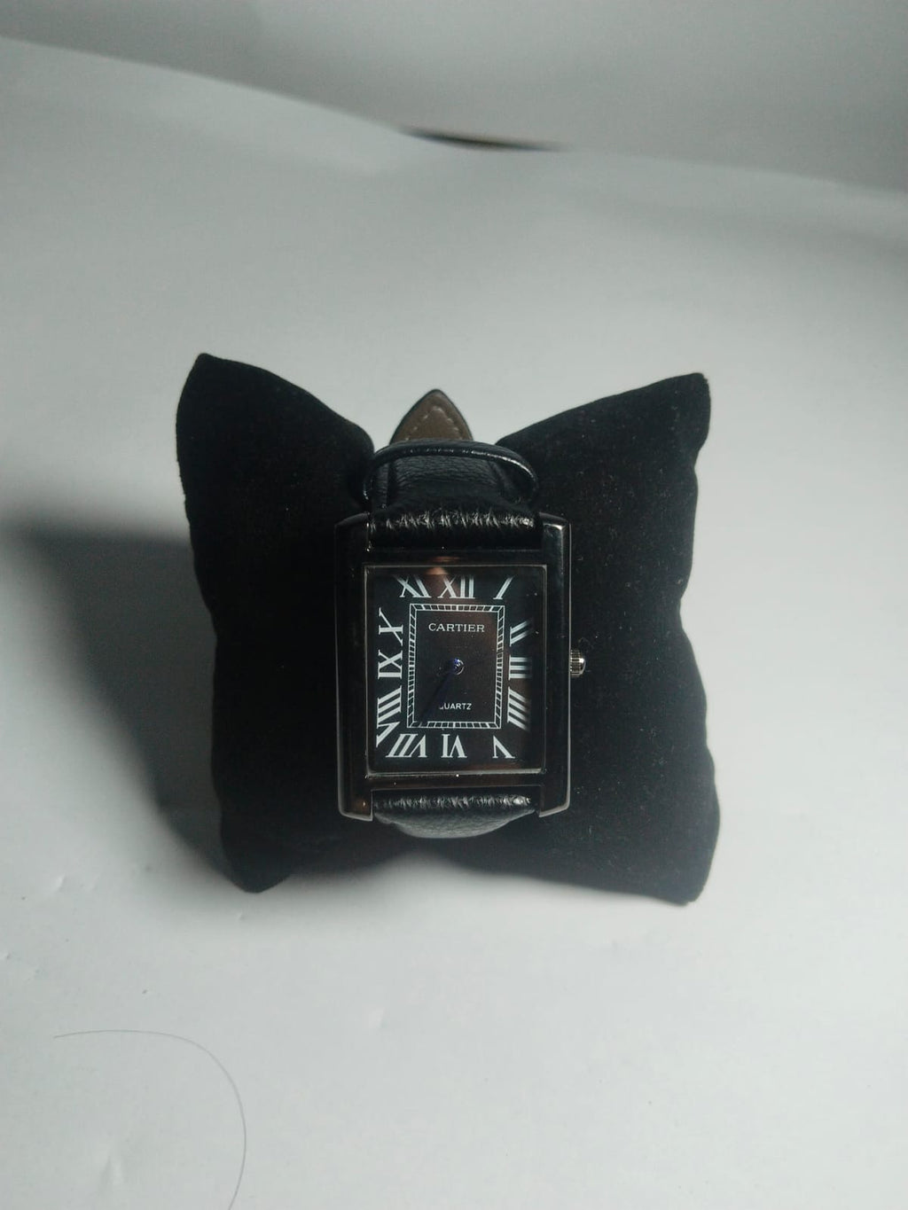 Cartier Tank Style Black Leather Watch ⌚