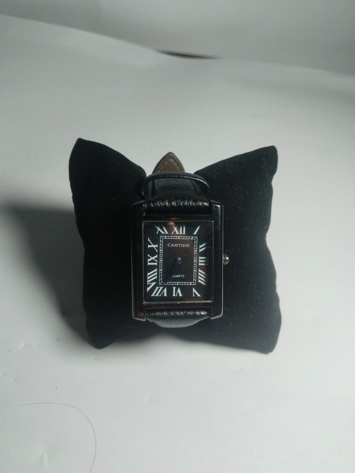 Cartier Tank Style Black Leather Watch ⌚