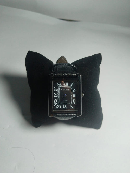 Cartier Tank Style Black Leather Watch ⌚