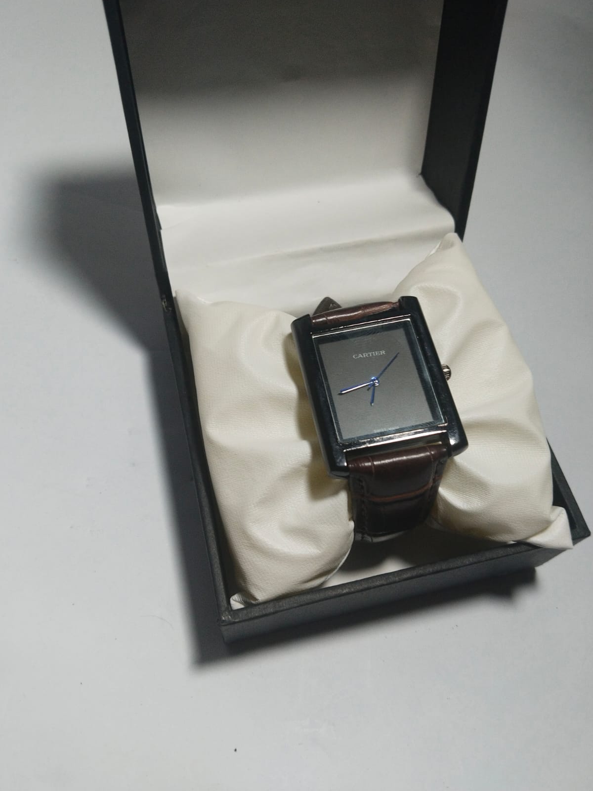 Cartier Style Square Black Dial Brown Leather Watch