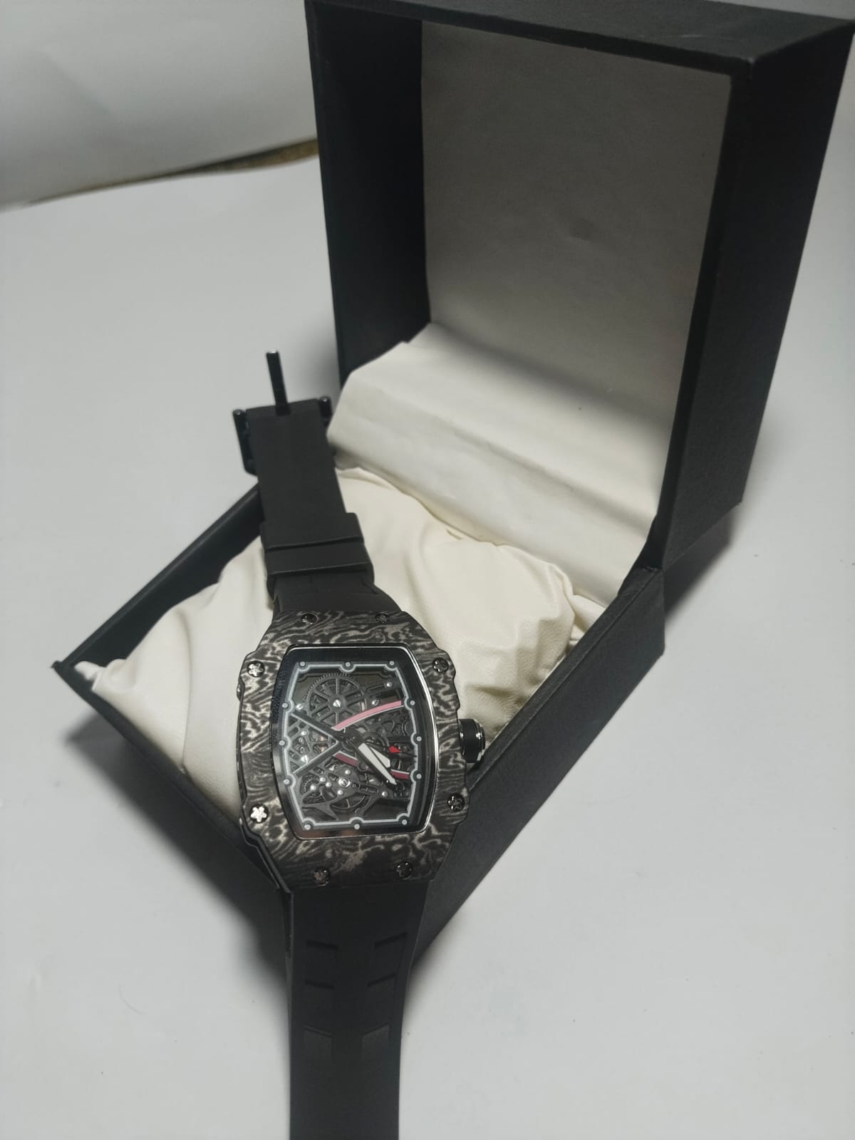Luxury Carbon Fiber Skeleton Tonneau Watch