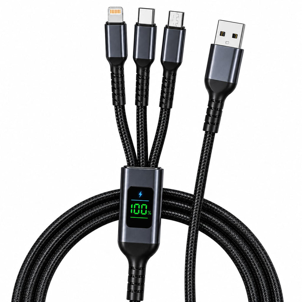 100W Fast Charging Cable Black Nylon 3-in-1
