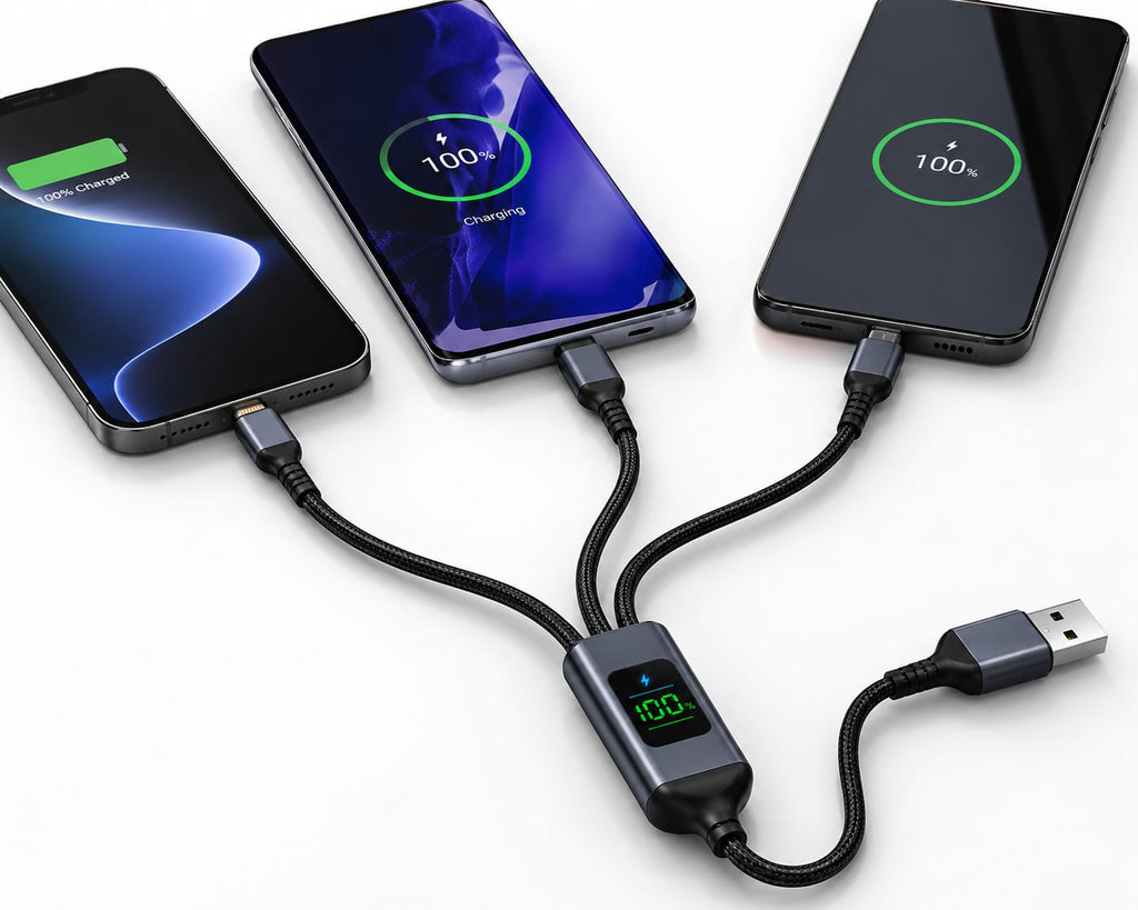 100W Fast Charging Cable Black Nylon 3-in-1