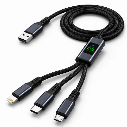 100W Fast Charging Cable Black Nylon 3-in-1