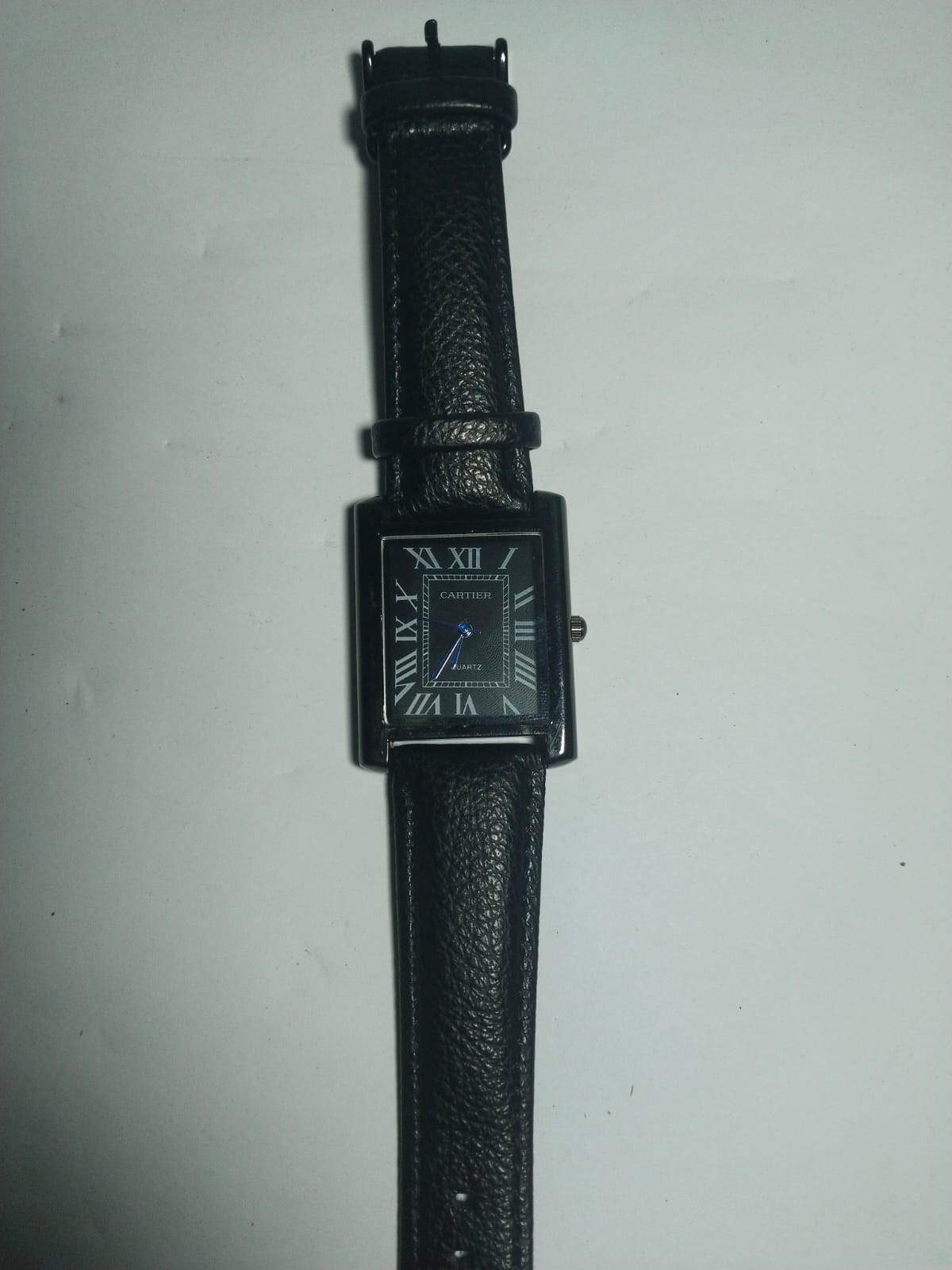 Cartier Tank Style Black Leather Watch ⌚