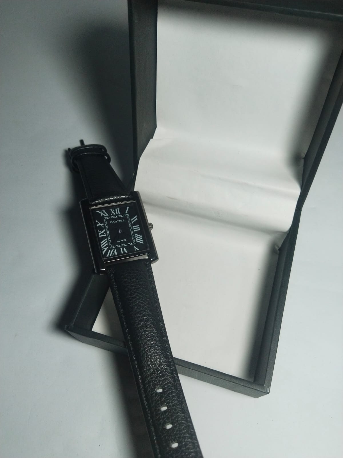 Cartier Tank Style Black Leather Watch ⌚