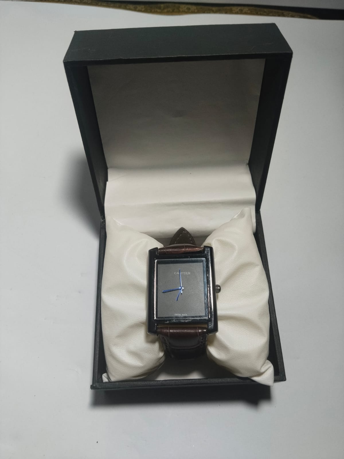 Cartier Style Square Black Dial Brown Leather Watch