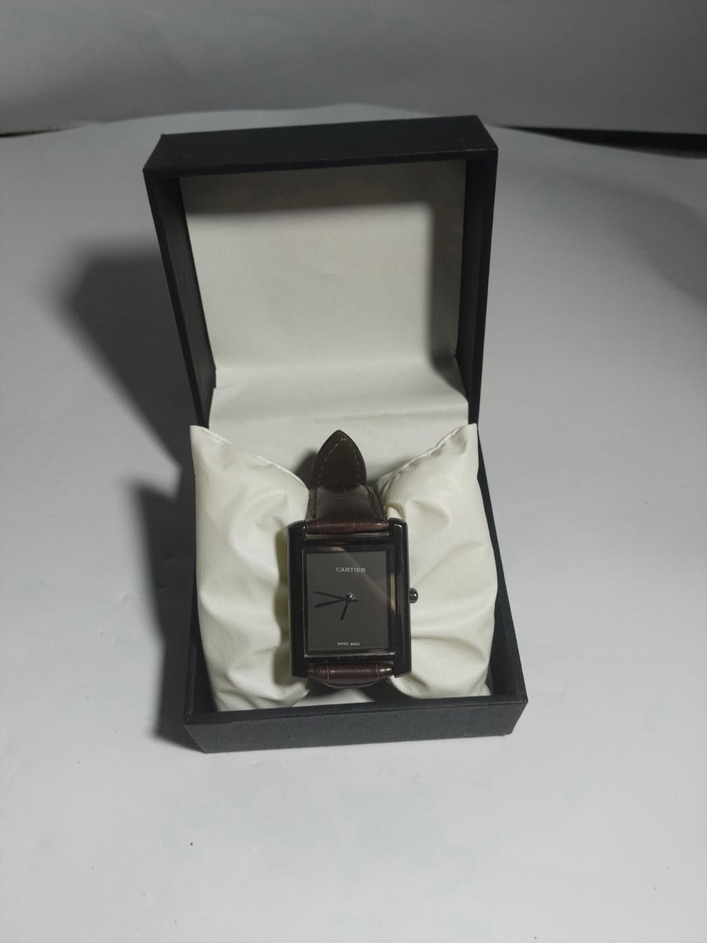 Cartier Style Square Black Dial Brown Leather Watch