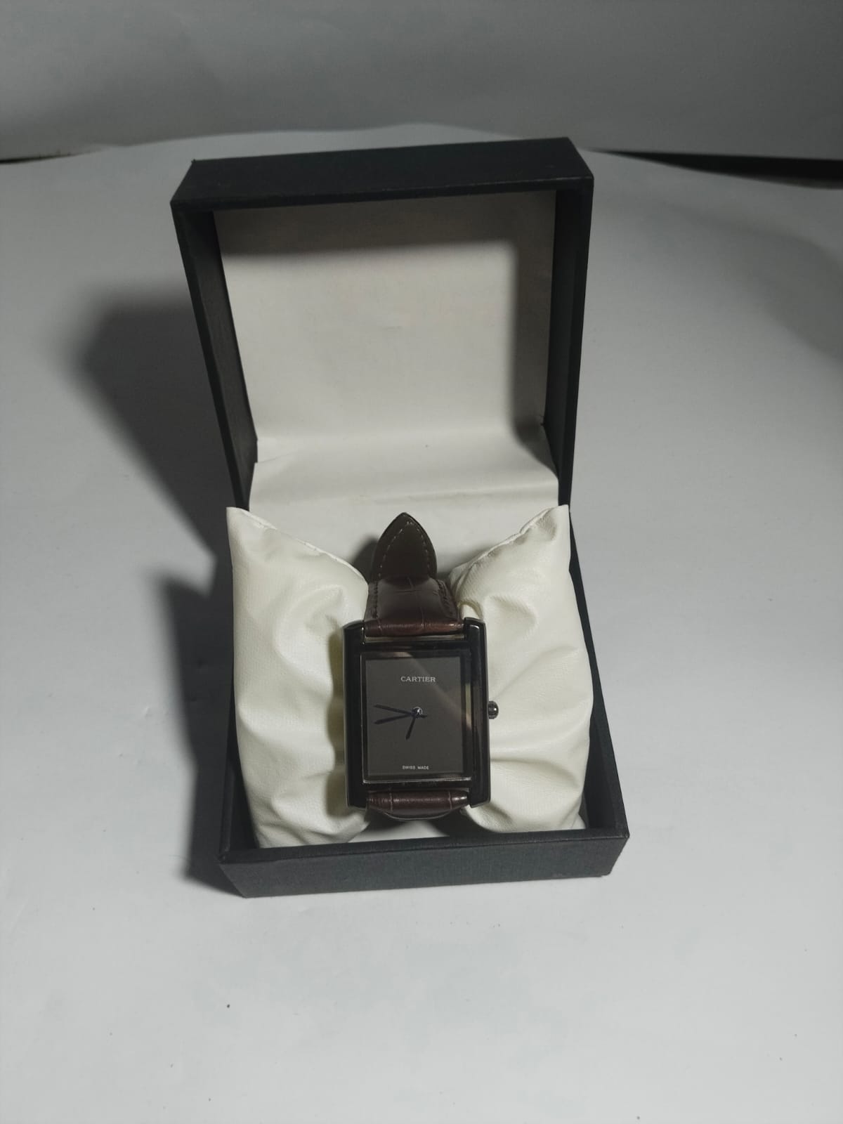 Cartier Style Square Black Dial Brown Leather Watch