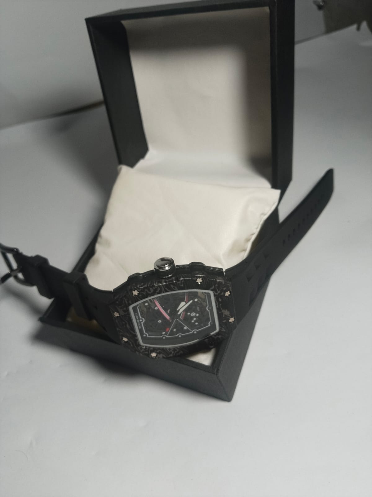 Luxury Carbon Fiber Skeleton Tonneau Watch