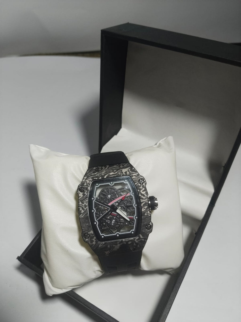 Luxury Carbon Fiber Skeleton Tonneau Watch