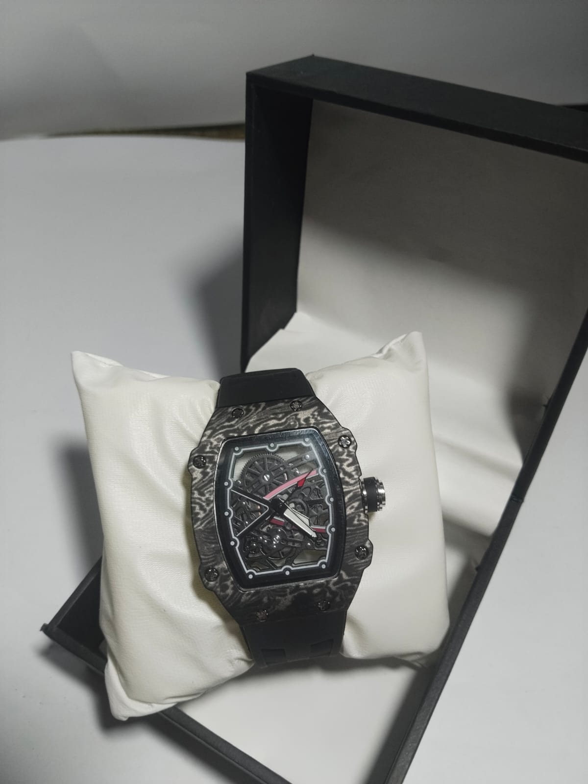 Luxury Carbon Fiber Skeleton Tonneau Watch